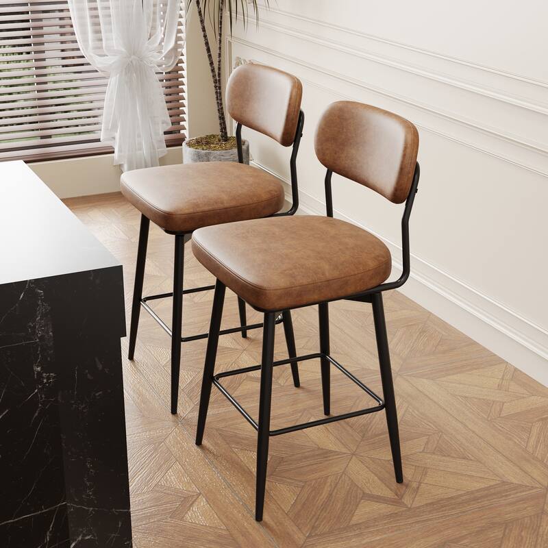 Bar Chairs Set of 2 Piece Set, 360 ° Swivel Bar Chair with Leather Cushions and Iron Brackets Counter Height Bar Chairs