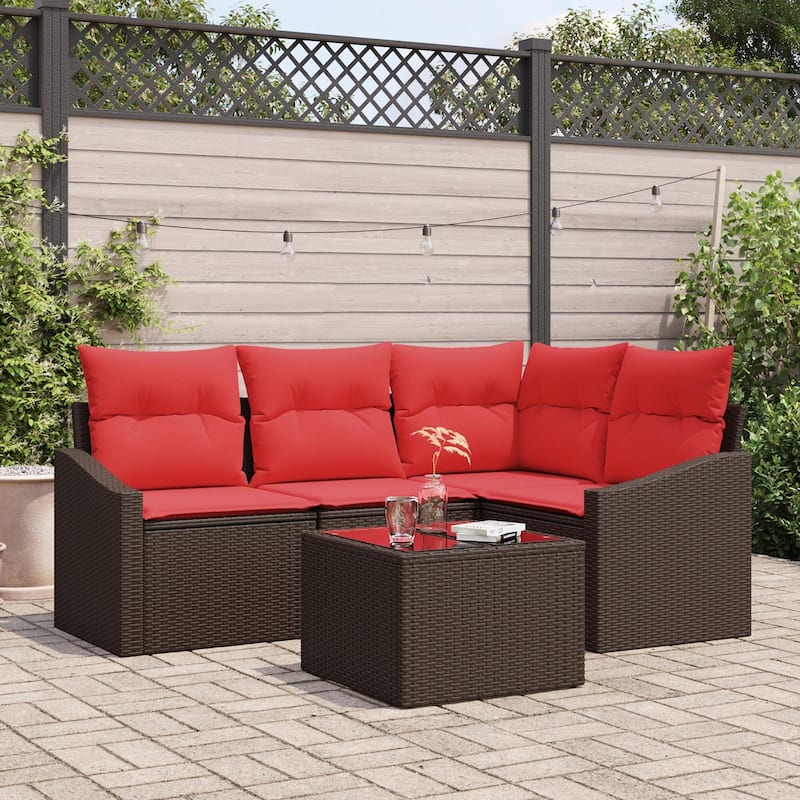vidaXL 5 Piece Garden Sofa Set with Cushions - 70.3×48.6×27.2 - Brown-with table
