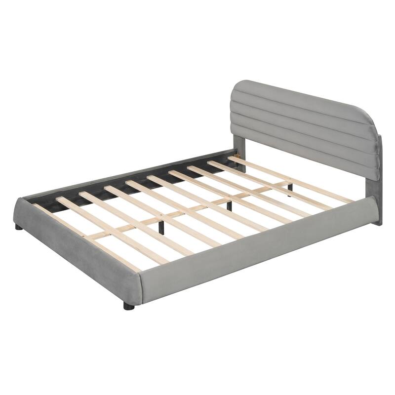 Bedroom Queen Size Velvet Upholstered Platform Bed