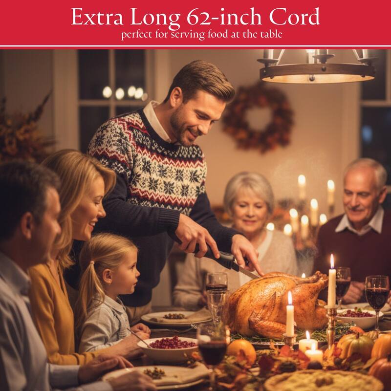 Electric Carving Knife - 8-Inch Serrated Stainless-Steel Blade Cutter with Comfort Grip Handle by Classic Cuisine (Black)