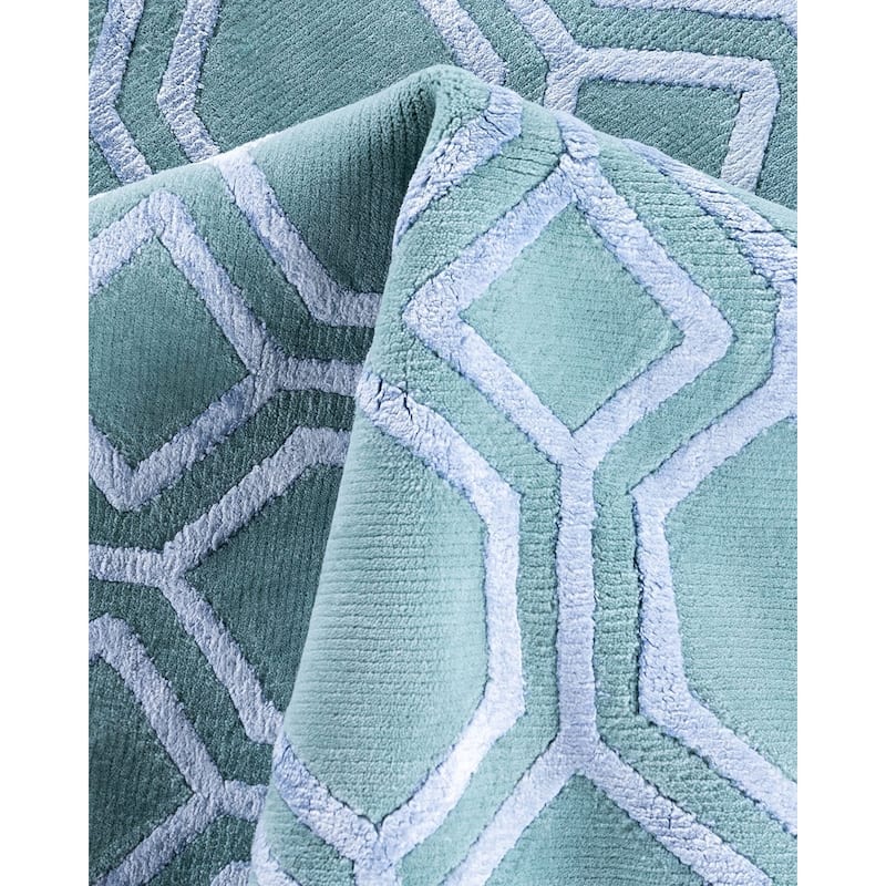 Modern One-of-a-Kind Handmade Area Rug - Blue, 9' 3" x 12' 1" - 9' 3" x 12' 1"