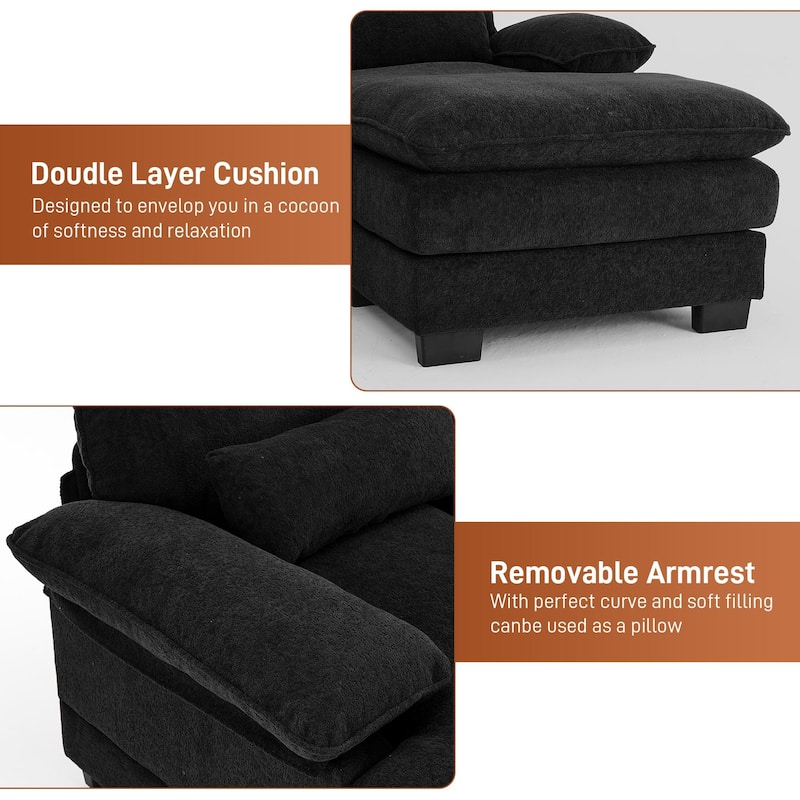 Ouyessir Soft Chenille Fabric U-shaped Sectional Sofa Set with Doudle Layer Cushion