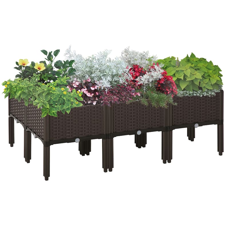 Modern Minimalist Garden Bed with Elevated Self Watering Planter Boxes Drainage Holes, for Outdoor Flowers Vegetables and Herbs - Brown