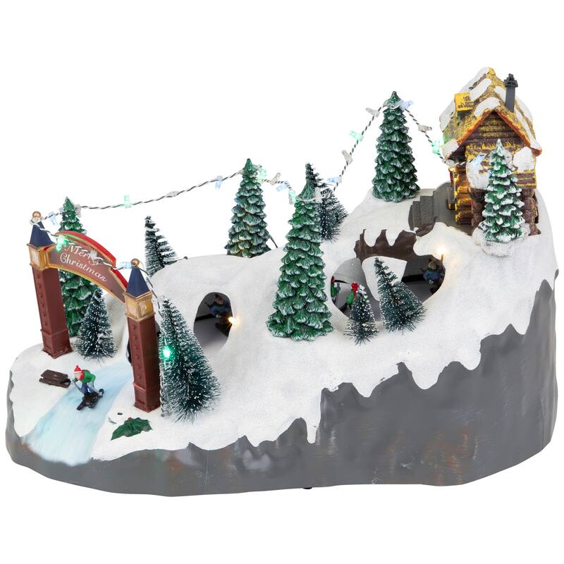 15" White Scene 3 Turning Skiers Animated LED Christmas Tabletop Decor
