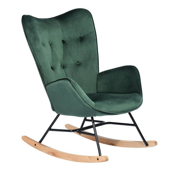 Carson Carrington Velvet Upholostered Rocker Accent Chair On Sale Overstock 28608883 Green Walnut Indoor lounge chair outdoor garden relax rocking chair loungers decor furniture porches balcony armchair upholstered sun rocking seat 0908 (color :