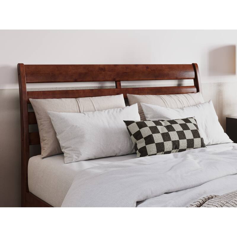 Solid Wood Headboard Full Size - Walnut Finish, USB Charger, Modern Bedroom Decor