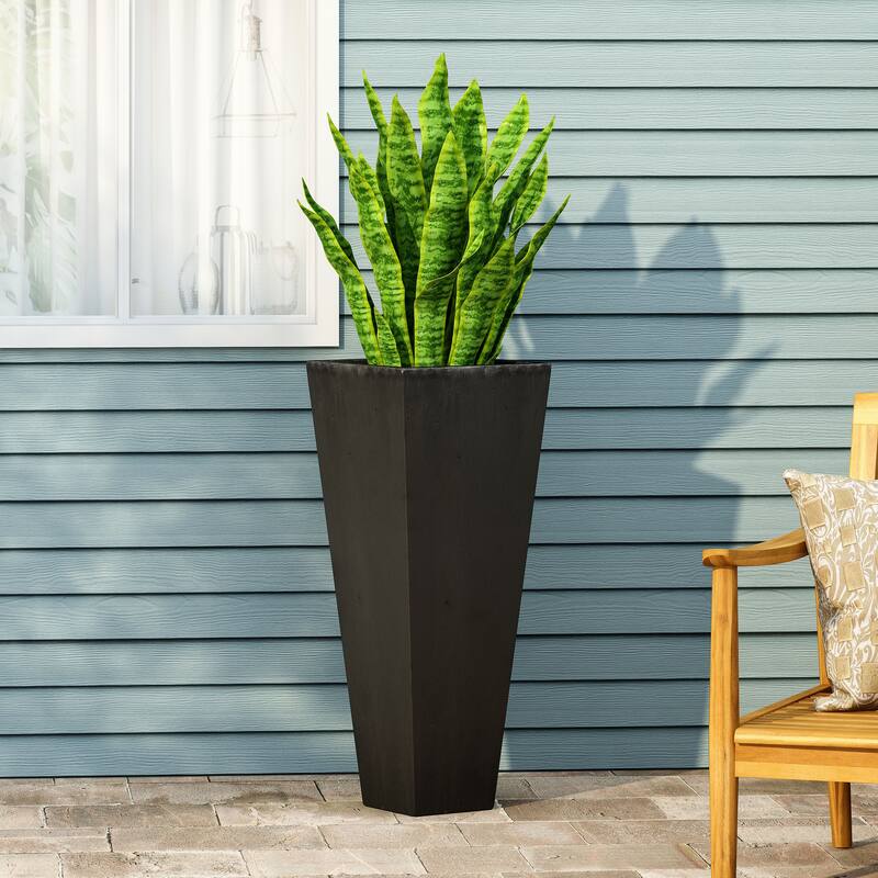 Automatic Watering Planter with Dual-Basin and Imitation Rattan Finish - Black