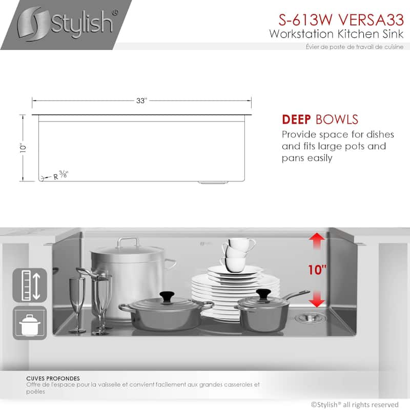 Versa33 Undermount 33" Single Bowl Stainless Steel Kitchen Sink - 33" x 19" x 10"