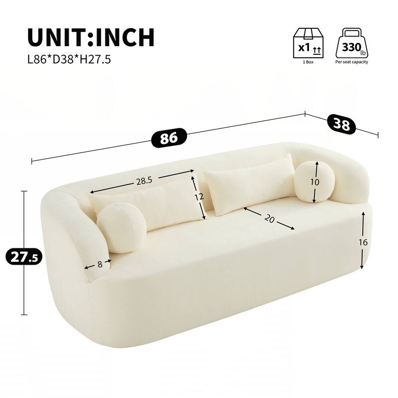 Upholstered Sofa with Pillows, No Assembly Curved Cloud Couch with High-Density Foam