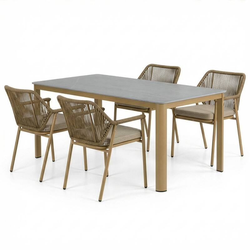Bisera Brown Outdoor Dining 4 Seats Set