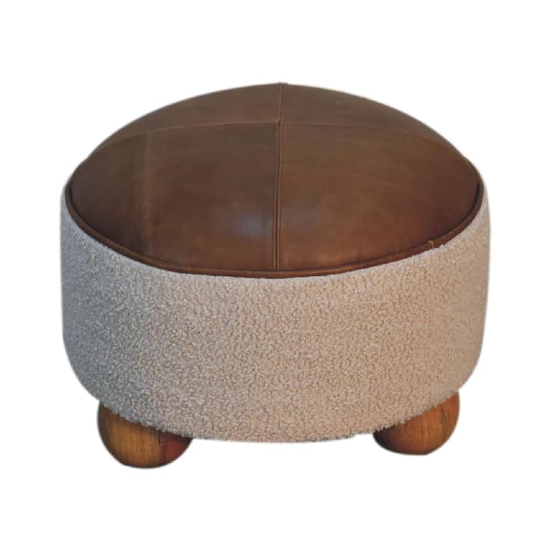 Artisan Furniture Cream Boucle Buffalo Footstool, With soft Upholstery in Brown
