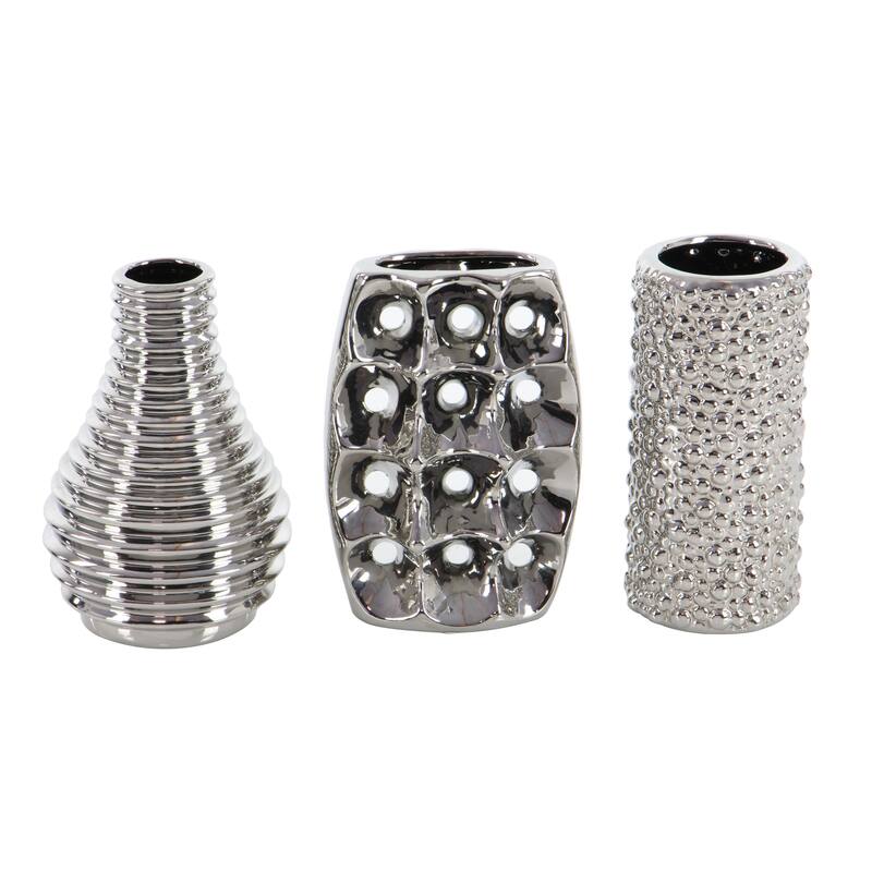 Ceramic Decorative Vase with Varying Patterns - Set of 3 Silver or Blue - Roche River Decor