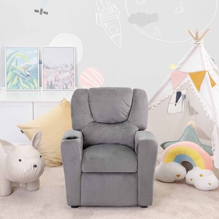 Pushback Kids Recliner Chair with Footrest & Cup Holders - Ultimate Comfort for Toddlers