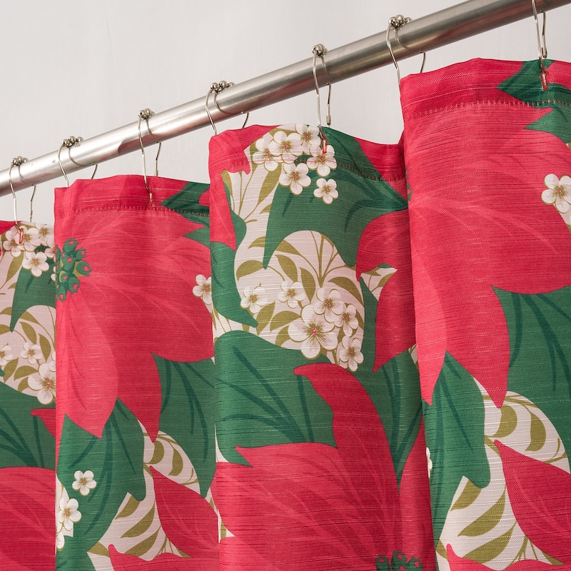 Christmas Flower Poinsettia Slub Shower Curtain