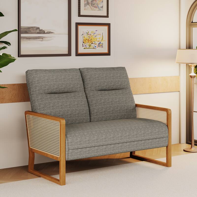 48.1" Modern Upholstered Loveseat Sofa for Small Space with Rattan Arms
