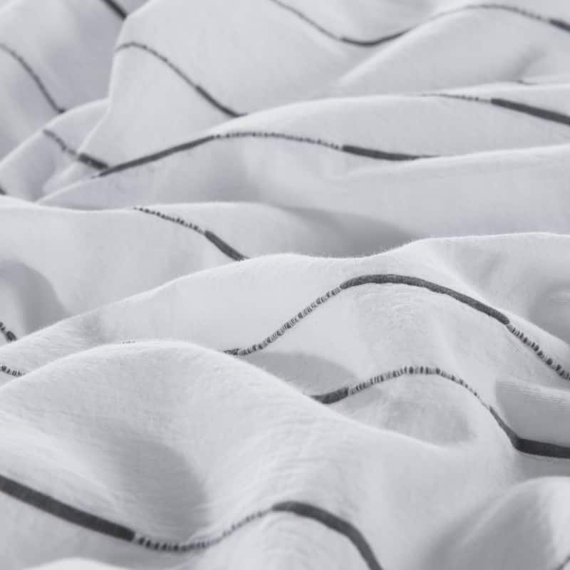 WHOLINENS Washed Cotton Yarn Dyed Stripe Duvet Cover Set 3Pcs