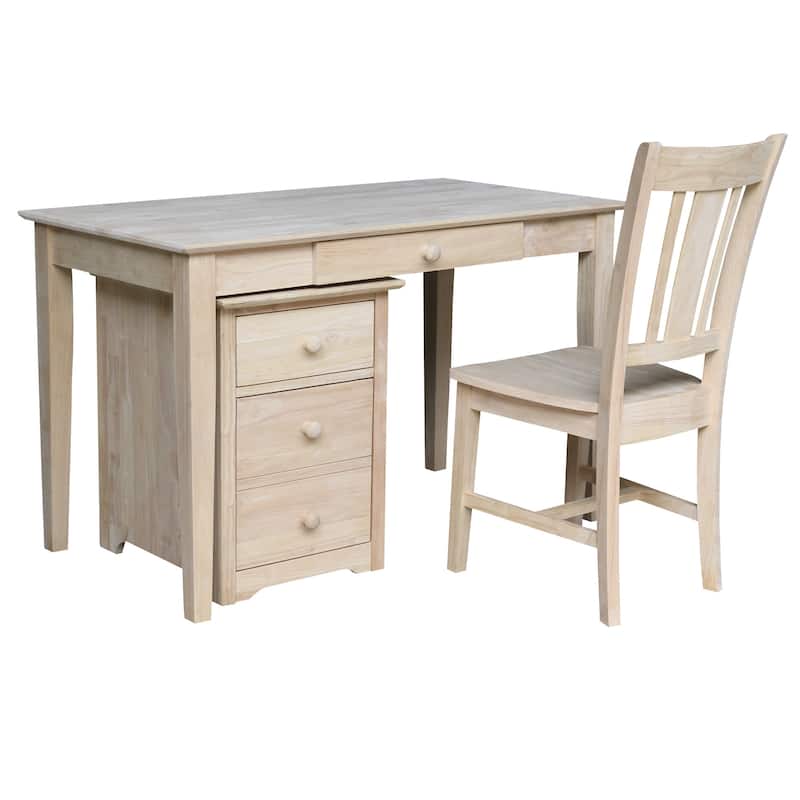 Two Drawer File Cabinet with Desk And Chair - Unfinished