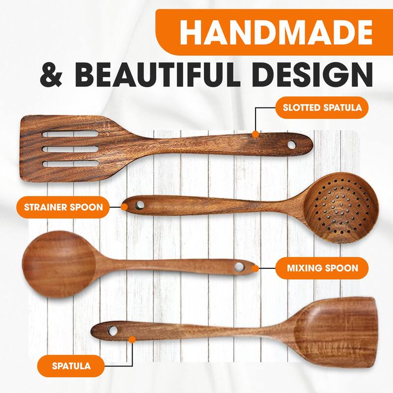 Cheer Collection Premium Teak Wood Spatula Set Handcrafted 4 Piece Kitchen Utensil - Set of 4
