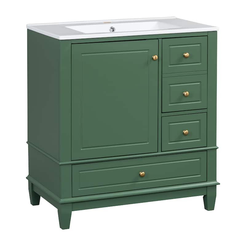 30" Bathroom Vanity with Sink,with Shelf and Three Drawers