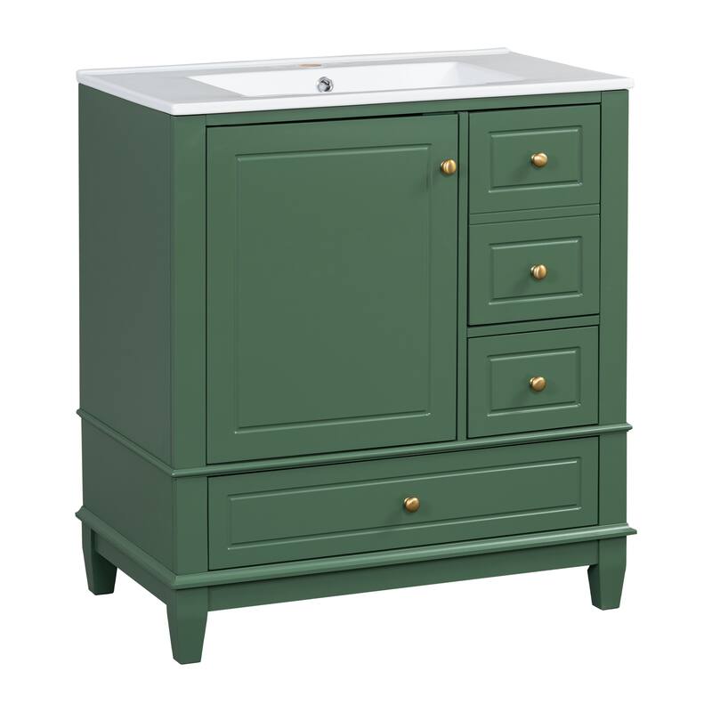 Bathroom Vanity with Sink, Bathroom Storage Cabinet with 3 Drawers and 1 Door, Bathroom Vanities with Solid Wood Frame