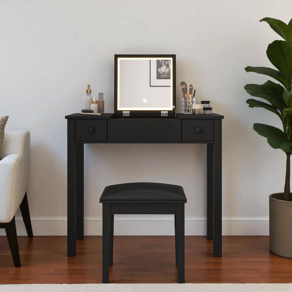 Multifunctional Vanity Desk with Flip-Top Mirror, Adjustable Lighting, 2 Drawers and Removable Storage Boxes