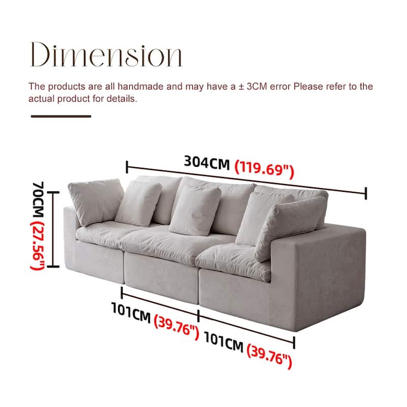Modular Sectional Sofa with 33D High Density Sponge, Waterproof Flannel Fabric Compression Couch with Square Arms and Pillows