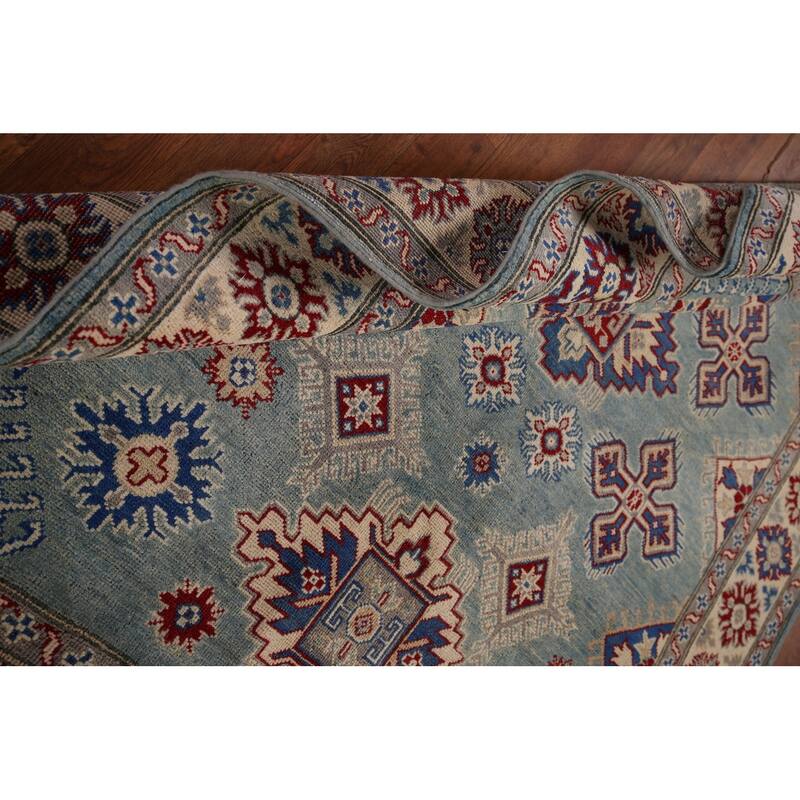 Light Blue Traditional / Geometric Kazak Rug Hand-Knotted Wool Carpet - 5'0" x 6'7"