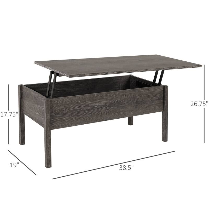 HOMCOM 39" Modern Lift Top Coffee Table Desk With Hidden Storage Compartment for Living Room, Light Grey Woodgrain