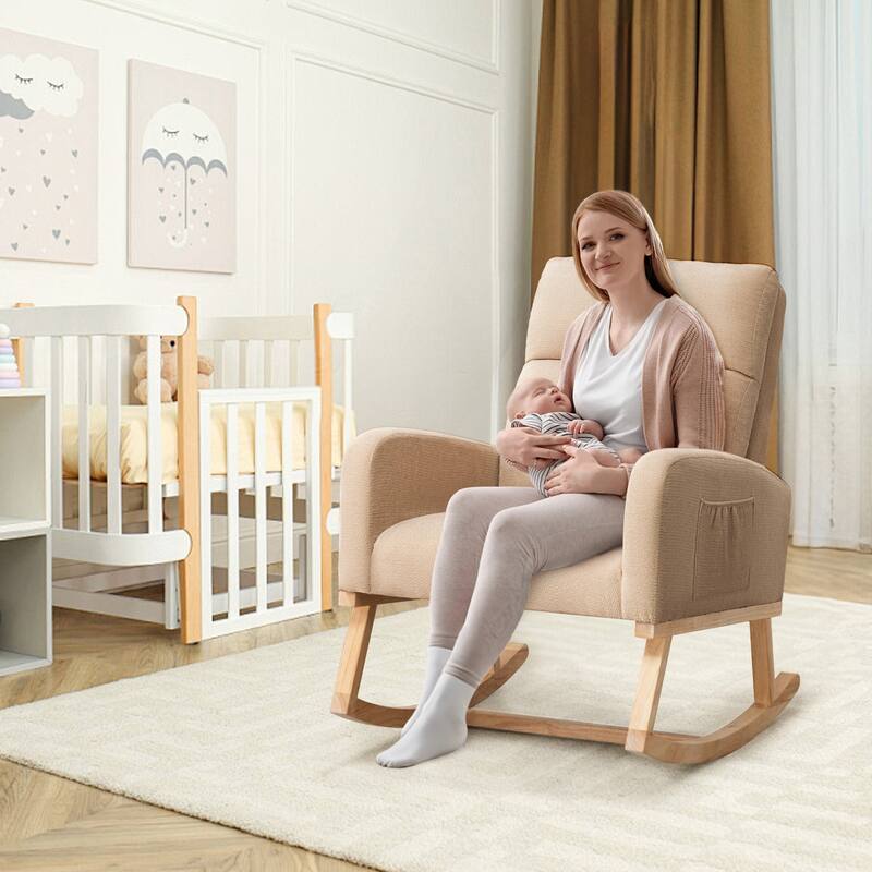 HOMYKA 28" Wide Rocking Chair for Nursery with Solid Wood Leg