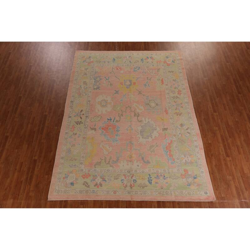 Hand Knotted Oriental 100% Wool Carpet Transitional All-Over Coral Oushak Area Rug - 12' 2'' X 9' 0''