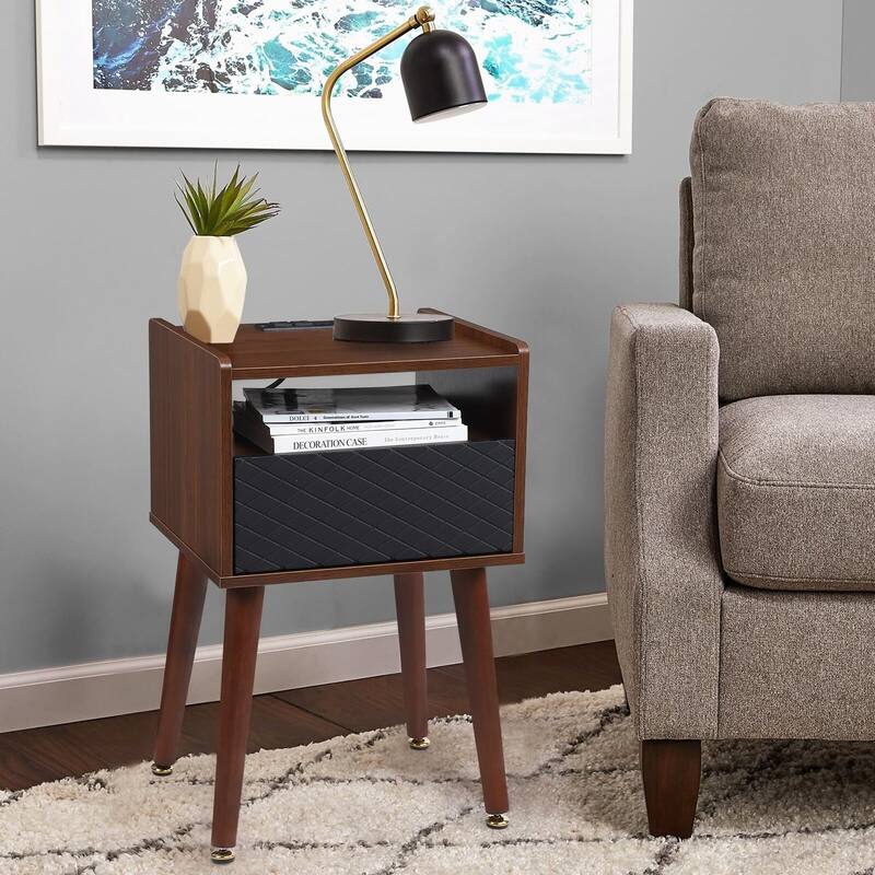 Mid Century Modern Nightstand with Charging Station and USB Ports, Night Stand with Drawers