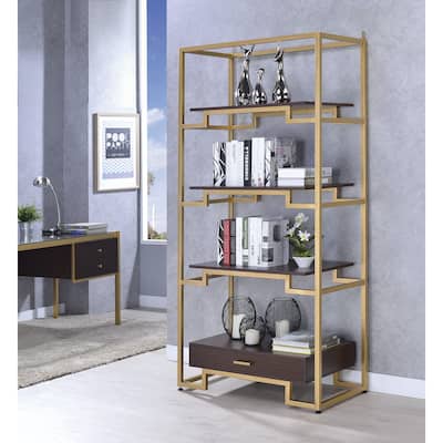 Yumia Clear Glass & Gold Finish Bookshelf