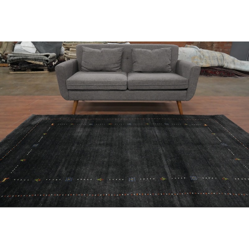 Hand Knotted Oriental 100% Wool Carpet Tribal Animal Pictorial Greys & Charcoal Gabbeh Area Rug - 7' 11'' X 4' 11''