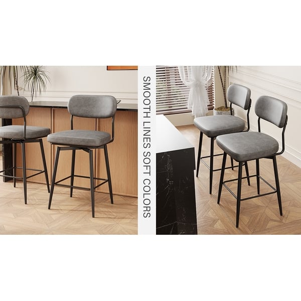 dimension image slide 0 of 2, 360° Swivel Leather Cushioned Bar Chairs with Sturdy Iron Legs, Set of 2