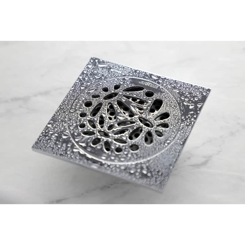 Kingston Brass Watercourse 4" Wide Floral Square Shower Drain