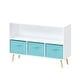 preview thumbnail 1 of 25, 35 in. W x 11 in. D x 24 in. H Wooden Kids Bookcase Toy Storage Cabinet with Collapsible Fabric Drawers Blue