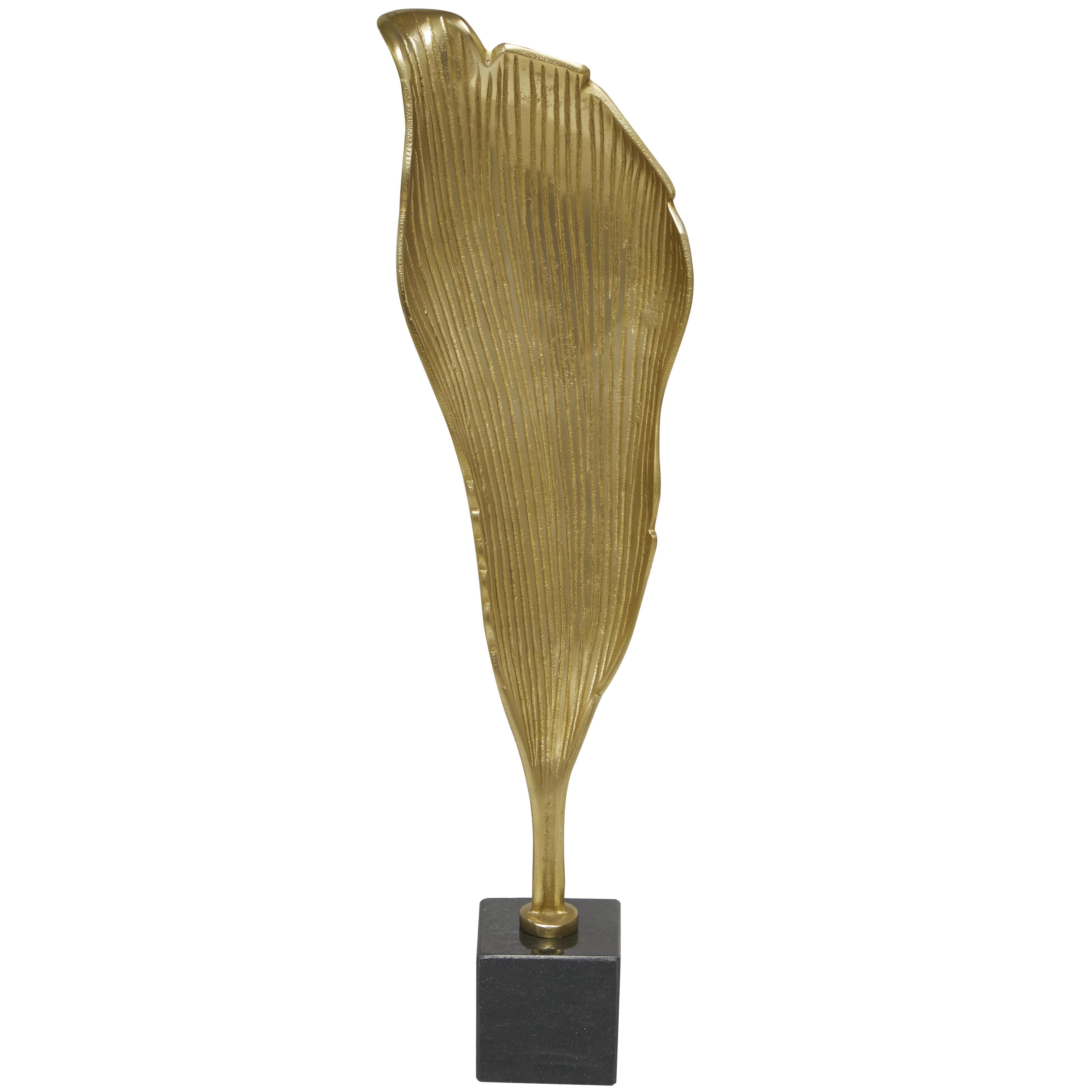Aluminum Metal Leaf Textured Abstract Decorative Sculpture with Black Marble Base - Gold - Roche River Decor
