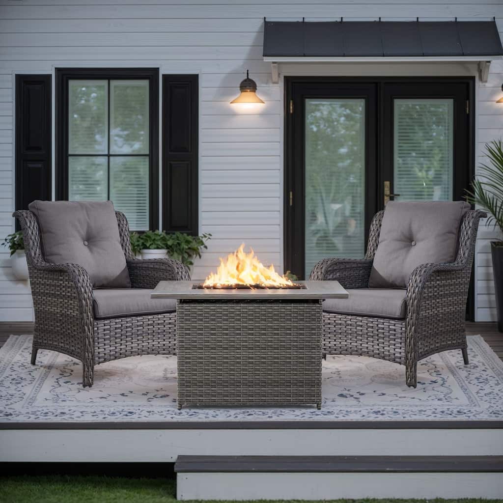 Fire Pit Table with Outdoor Patio Chairs Grey-Grey - Grey