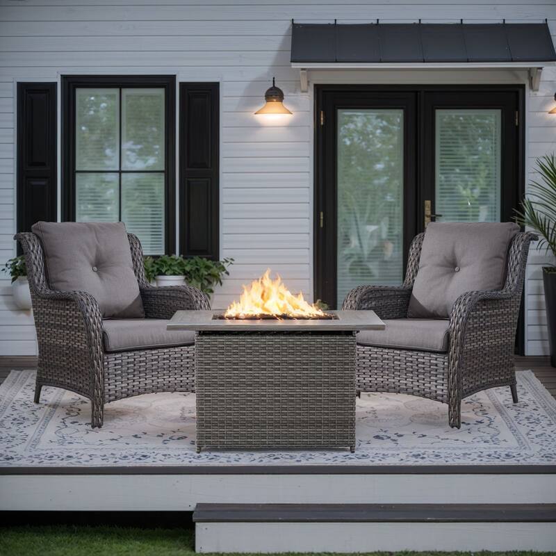 Fire Pit Table with Outdoor Patio Chairs Grey-Red - Grey - Grey - Red