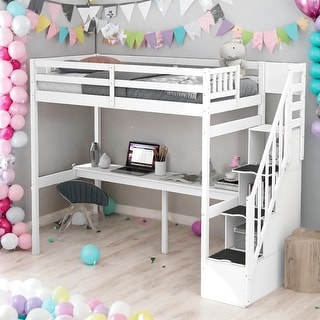 Modern Twin Size Loft Bed With Storage Staircase And Built-in Desk,Space-saving Functionality,For Bedroom