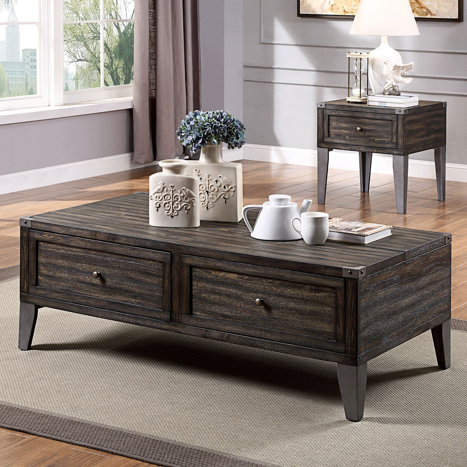 Lift-top Design Coffee Table with Storage Drawers, Dark Oak -  Simple Relax, SR03CM4387C
