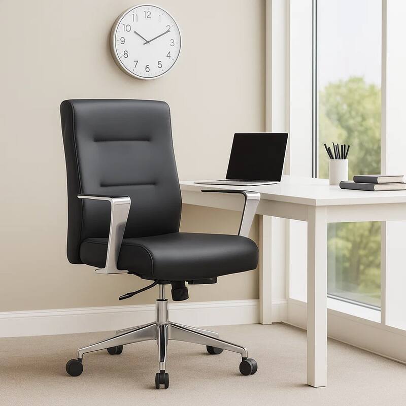 Avery Rolling Conference Armchair, Chrome, Commercial Rated Black Vinyl