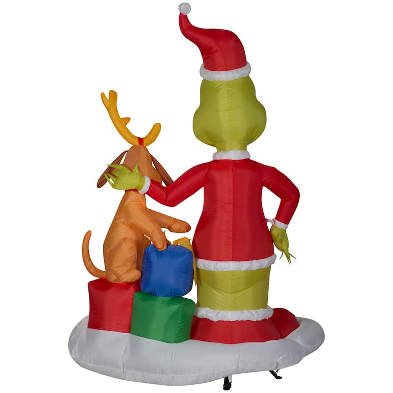 Gemmy Christmas Airblown Inflatable Grinch and Max w/Presents Scene Dr. Seuss , 6 ft Tall, Multi