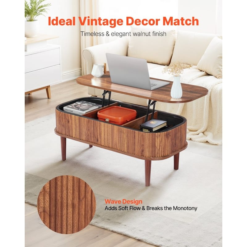Mid-Century Lift-Top Coffee Table with Storage Compartments - 39.4 x 19 x 16 in