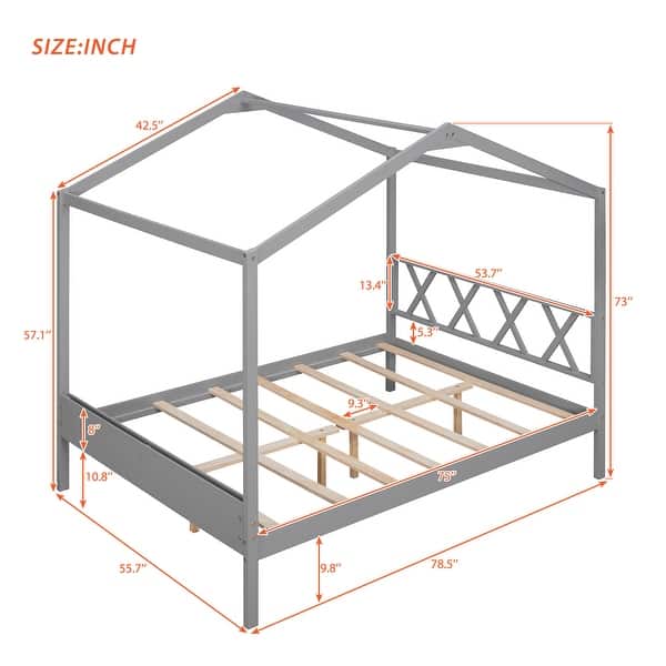 dimension image slide 2 of 3, Full Size House Bed with Storage Space & Roof