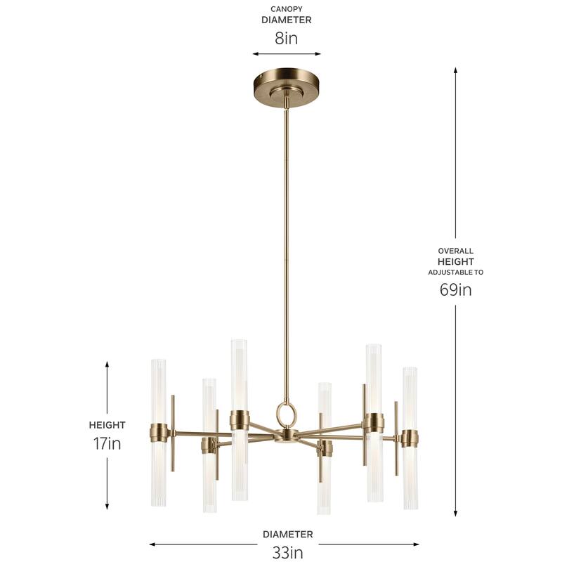 Riven 33 Inch LED 12 Light Chandelier with Clear Fluted Glass in Polished Nickel