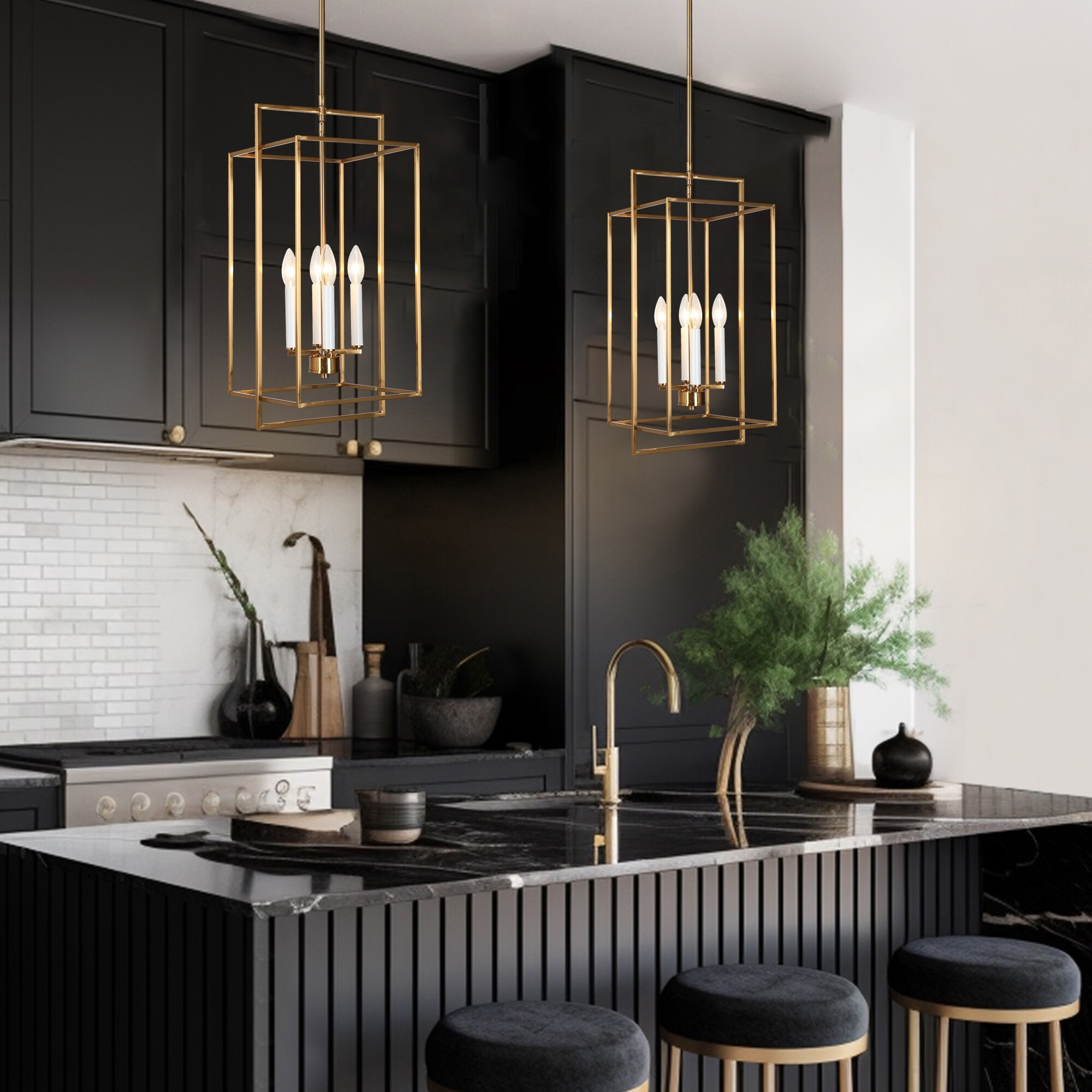Dilley Mid century Modern Gold 4 Light Lantern Chandelier Foyer