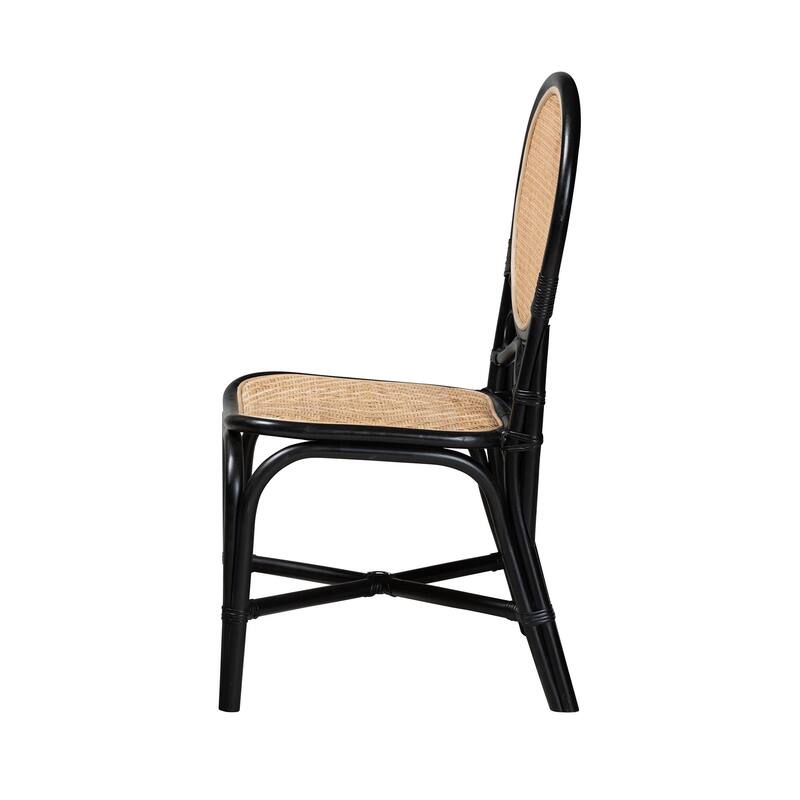 Ayana Mid-Century Modern Two-Tone Black and Natural Brown Rattan Dining Chair