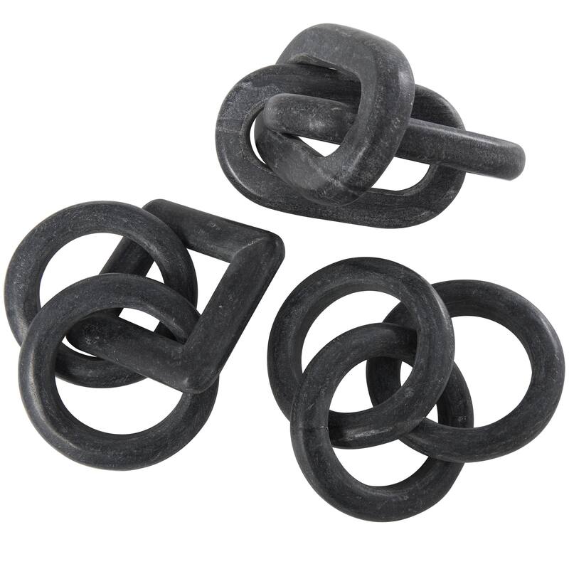 Marble Chain Handmade Geometric Link Decorative Sculpture with Various Shape - Set of 3 White, Black, Gray - Roche River Decor