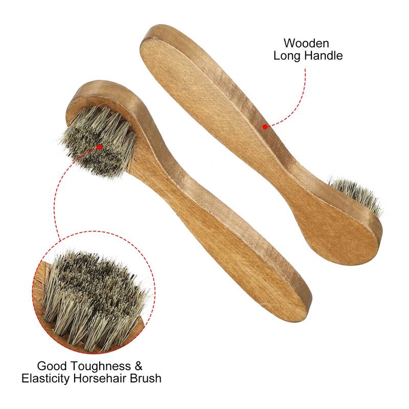 Horsehair Shoes Brush with Handle Leather Boots Polish Daubers, Brown